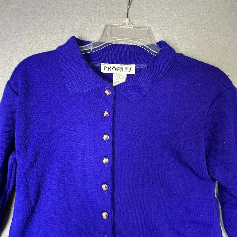 Profiles Vintage Long Sleeve Polo Sweater Cobalt Blue Gold Buttons  Layering S